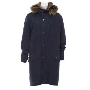 Army x Yves Salomon long navy parka with coyote and rabbit fur